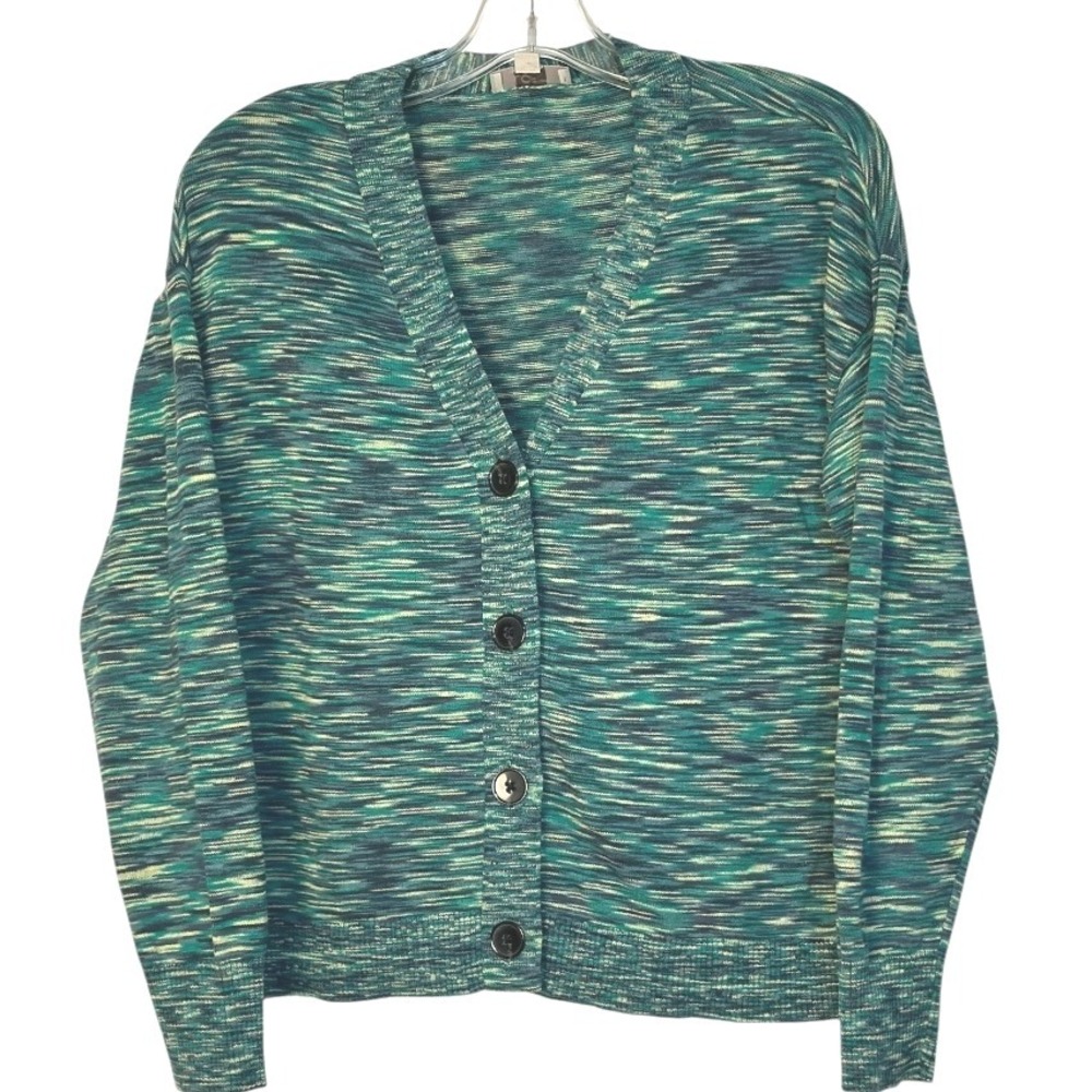 LOFT‎ Outlet Cardigan Sweater Button Front Green Marl Knit Casual Preppy Size M